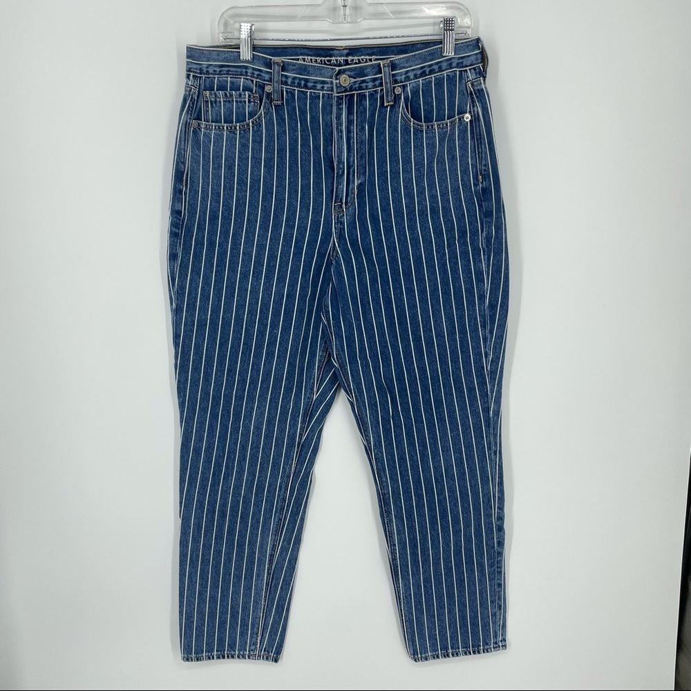 AMERICAN EAGLE High Rise Mom Jean Striped Denim Size 12